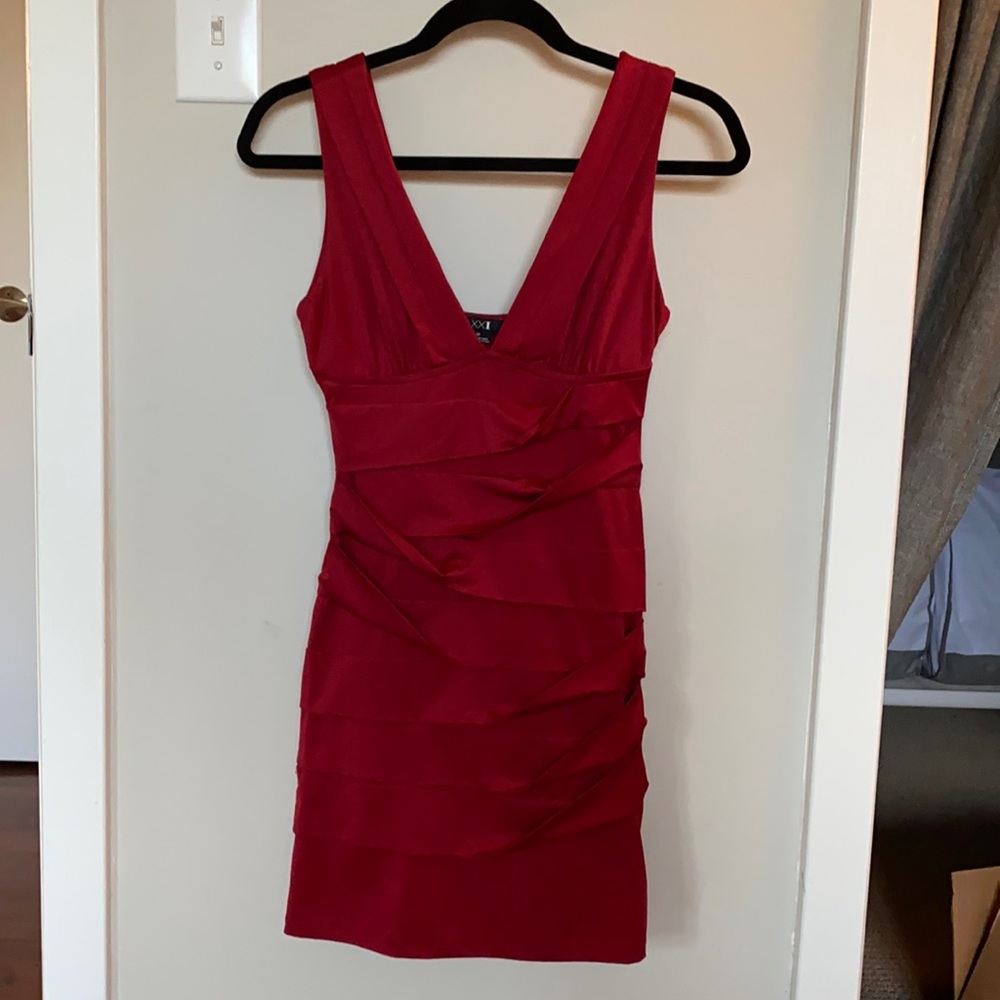 Maroon Ruched Low-Cut Dress